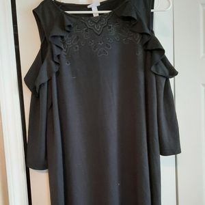 Black Maternity Dress with Cut Out Shoulders